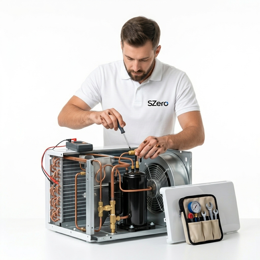 Técnico SZero em reparo de ar-condicionado